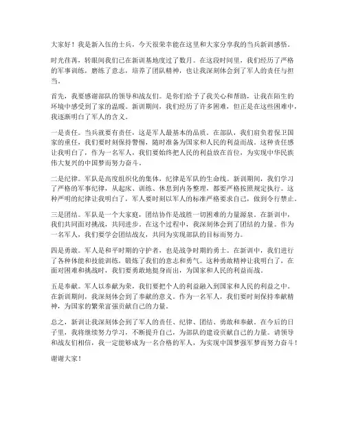 当兵新训感悟发言稿范文