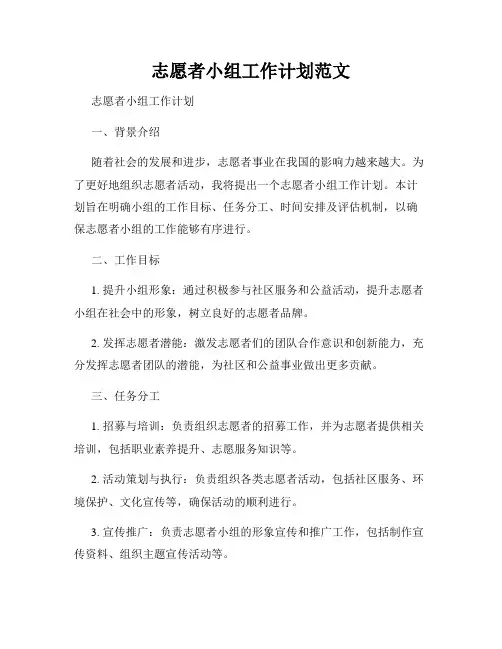 志愿者小组工作计划范文