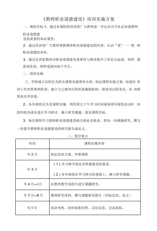《教师职业道德建设》培训实施方案