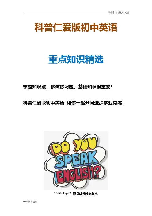科普仁爱版初中英语九年级上册Unit3 Topic2 现在进行时表将来