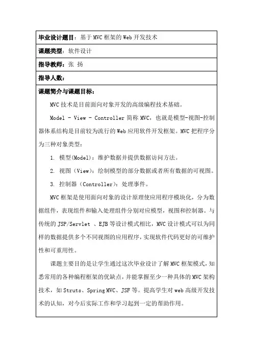 毕业设计题目基于MVC框架的Web开发技术