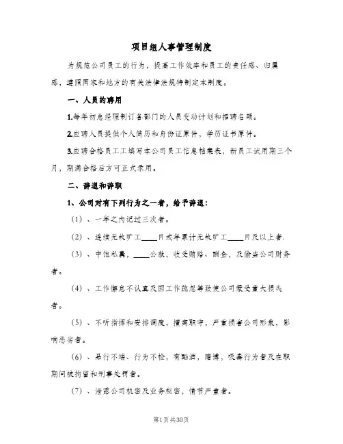 项目组人事管理制度(六篇)
