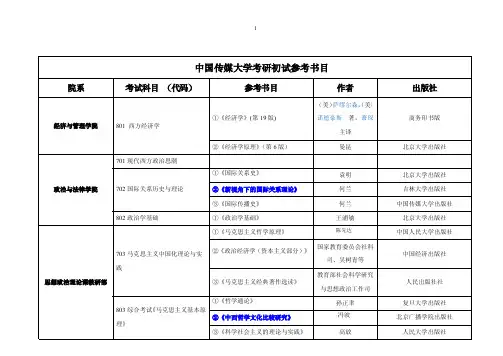 2014年考研中国传媒大学初试参考书目介绍