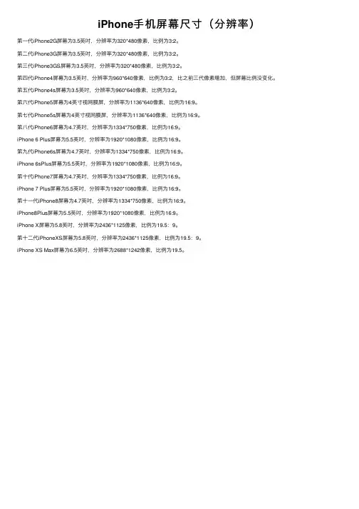 iPhone手机屏幕尺寸（分辨率）