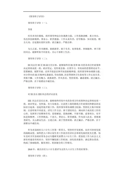 领导班子评价30则_评语