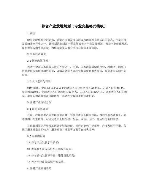 养老产业发展规划(专业完整格式模板)