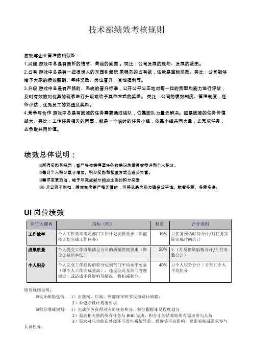 互联网企业技术部绩效考核标准规则