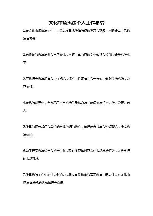 文化市场执法个人工作总结
