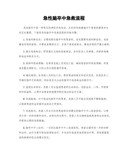 急性脑卒中急救流程