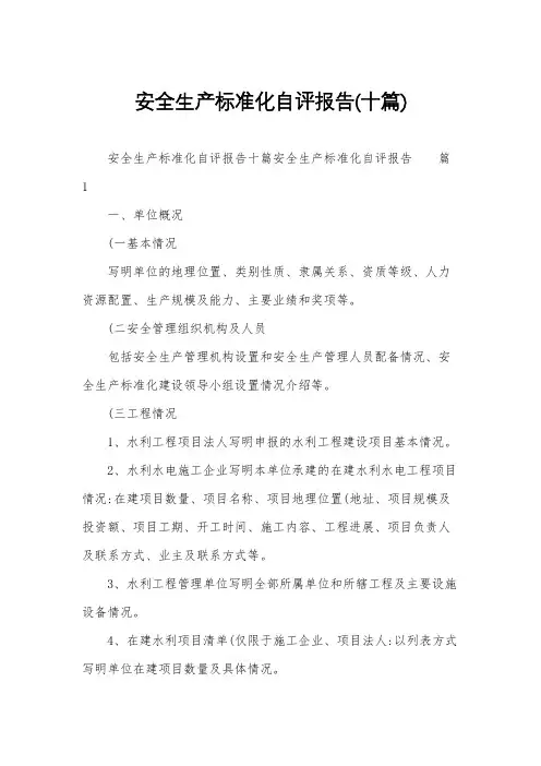 安全生产标准化自评报告(十篇)