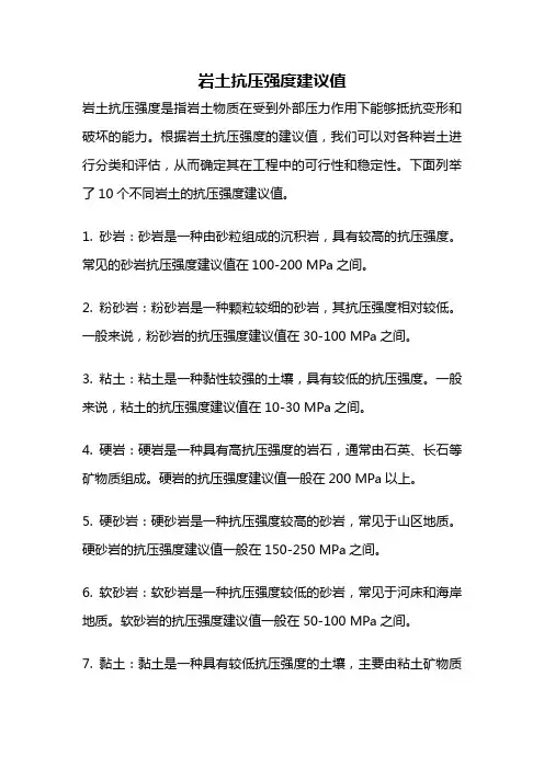 岩土抗压强度建议值
