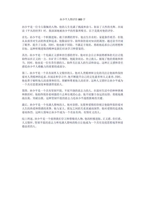 孙少平人物评价800字