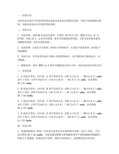 药物降压机制实验报告