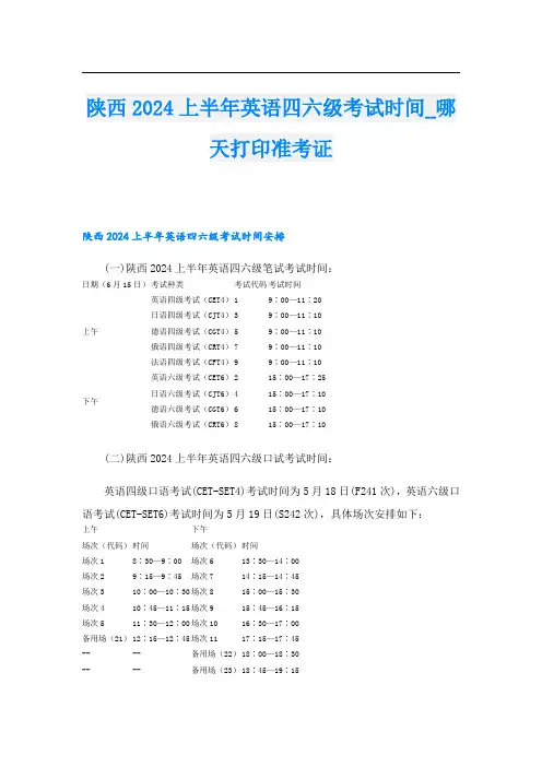陕西2024上半年英语四六级考试时间哪天打印准考证