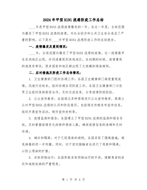 2024年甲型H1N1流感防疫工作总结（2篇）