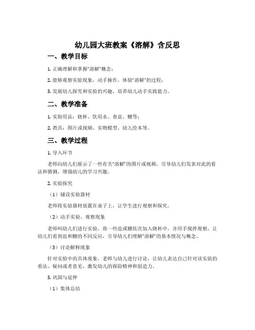 幼儿园大班教案《溶解》含反思
