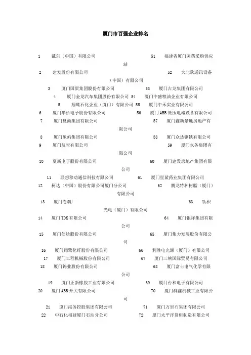 厦门市百强企业排名