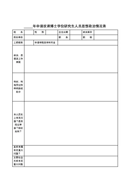 年申请攻读博士学位研究生人员思想政治情况表【模板】