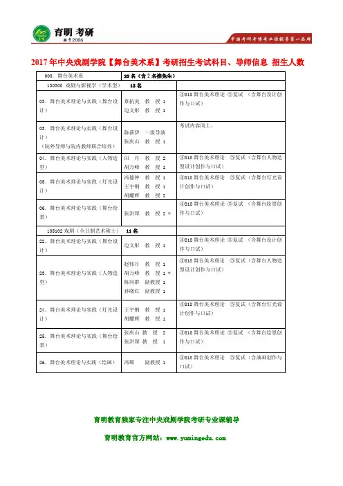 2017年中央戏剧学院【舞台美术系】考研专业课重点参考书笔记资料