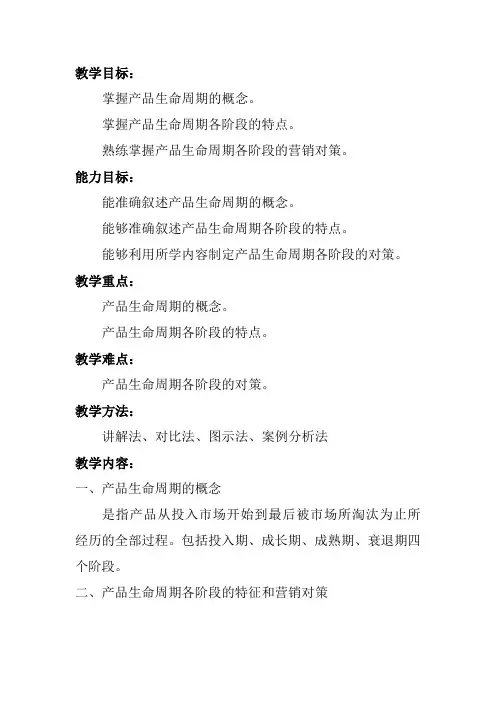 产品生命周期策略教案