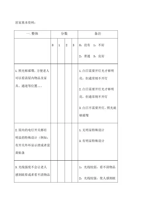 居家环境安全评估量表 