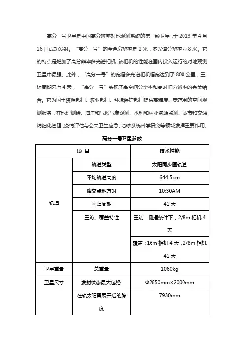 高分一号卫星参数
