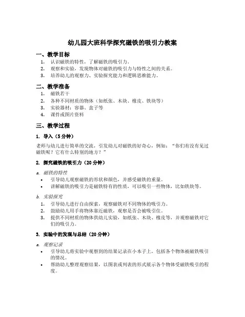 幼儿园大班科学探究磁铁的吸引力教案