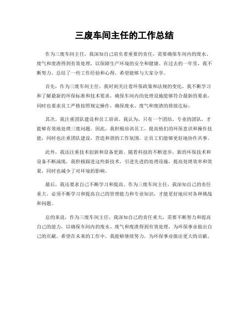 三废车间主任的工作总结