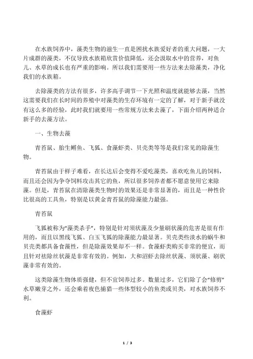 水族养殖中一些去除藻类的方法