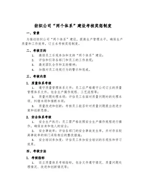纺织公司“两个体系”建设考核奖惩制度