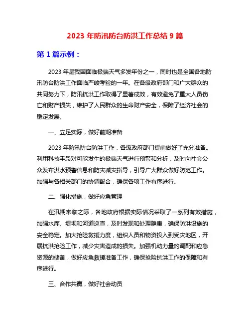 2023年防汛防台防洪工作总结9篇