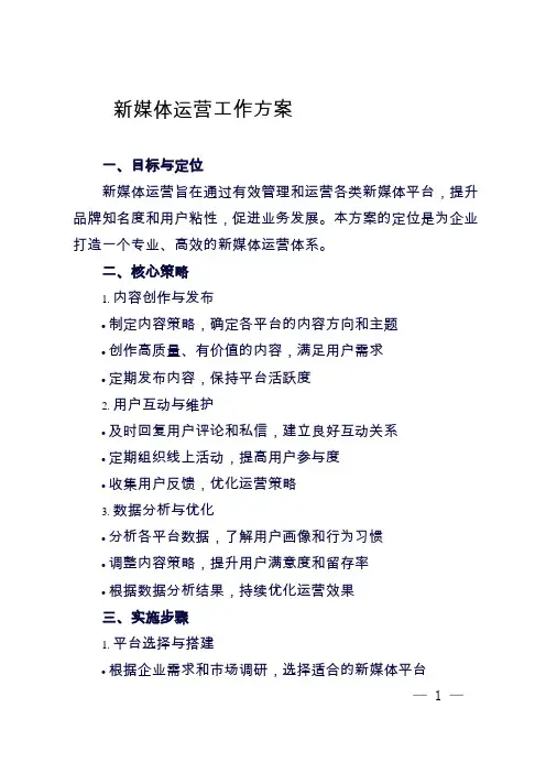 新媒体运营工作方案