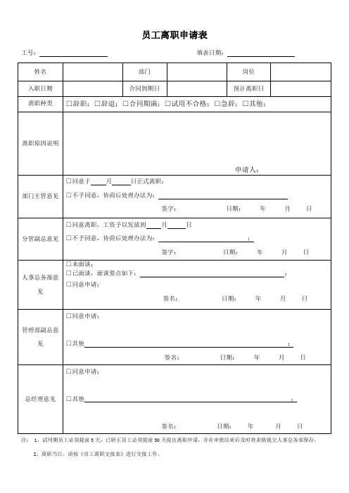 员工离职申请表