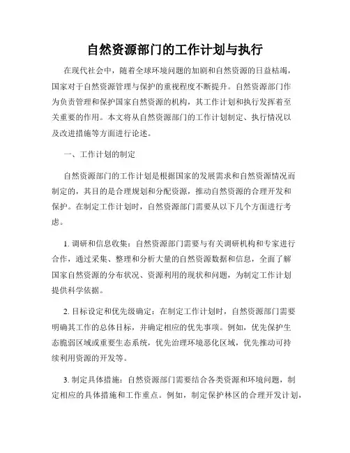 自然资源部门的工作计划与执行