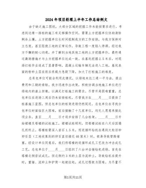 2024年项目经理上半年工作总结例文（5篇）
