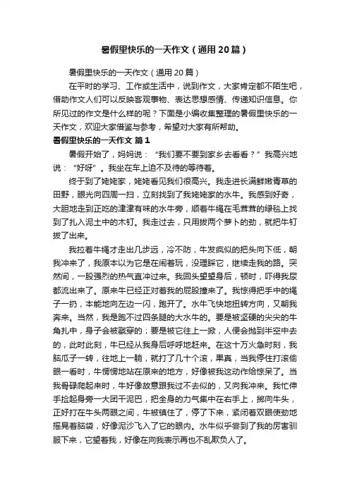 暑假里快乐的一天作文（通用20篇）
