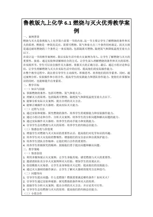 鲁教版九上化学6.1燃烧与灭火优秀教学案例