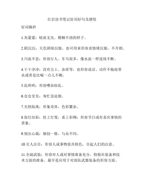 红岩读书笔记好词好句及感悟
