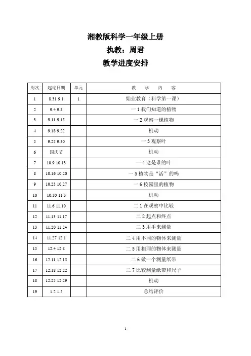 科教板一年级上科学-教案