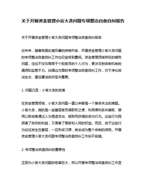 关于开展资金管理小官大贪问题专项整治自查自纠报告