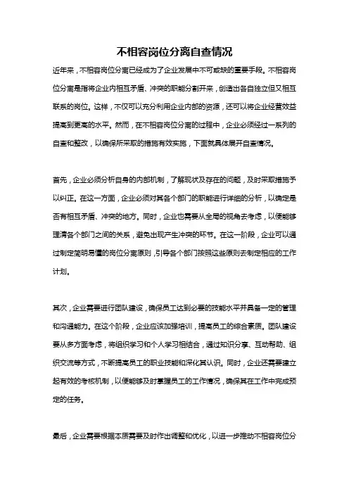 不相容岗位分离自查情况