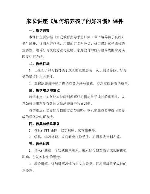 家长讲座《如何培养孩子的好习惯》课件