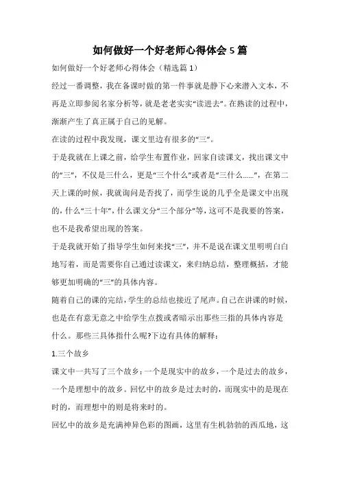 如何做好一个好老师心得体会