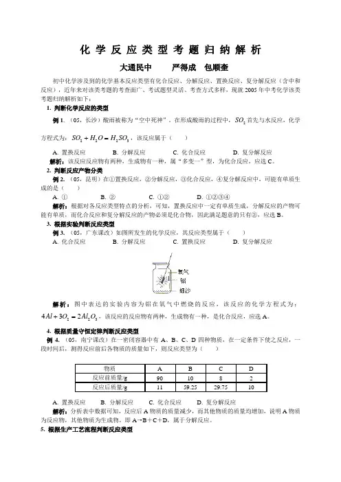 化 学 反 应 类 型 考 题 归 纳 解 析