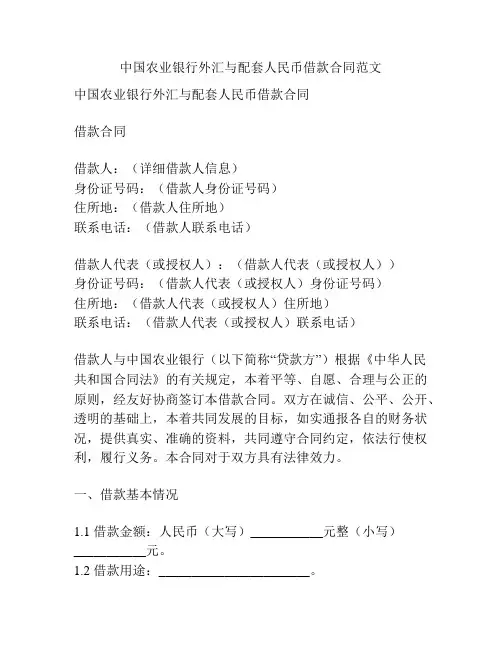 中国农业银行外汇与配套人民币借款合同范文