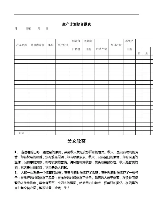 生产计划综合报表