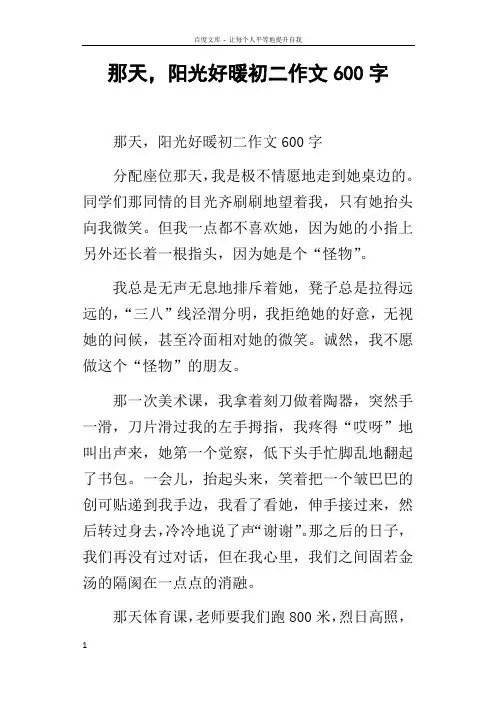 那天,阳光好暖初二作文600字
