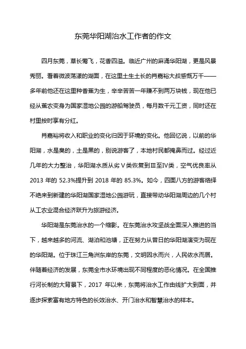 东莞华阳湖治水工作者的作文