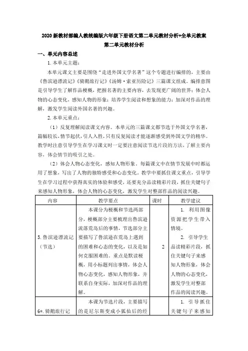 2020新教材部编人教统编版六年级下册语文第二单元全单元教案含口语交际语文园地习作快乐读书吧等带教学反思