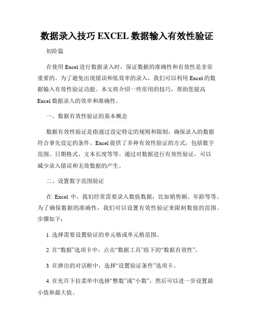 数据录入技巧EXCEL数据输入有效性验证